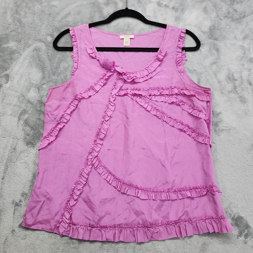 J.Crew Evie Silk Ruffle Tank Size 8 Lilac Purple Layering Side Zip Preppy Office